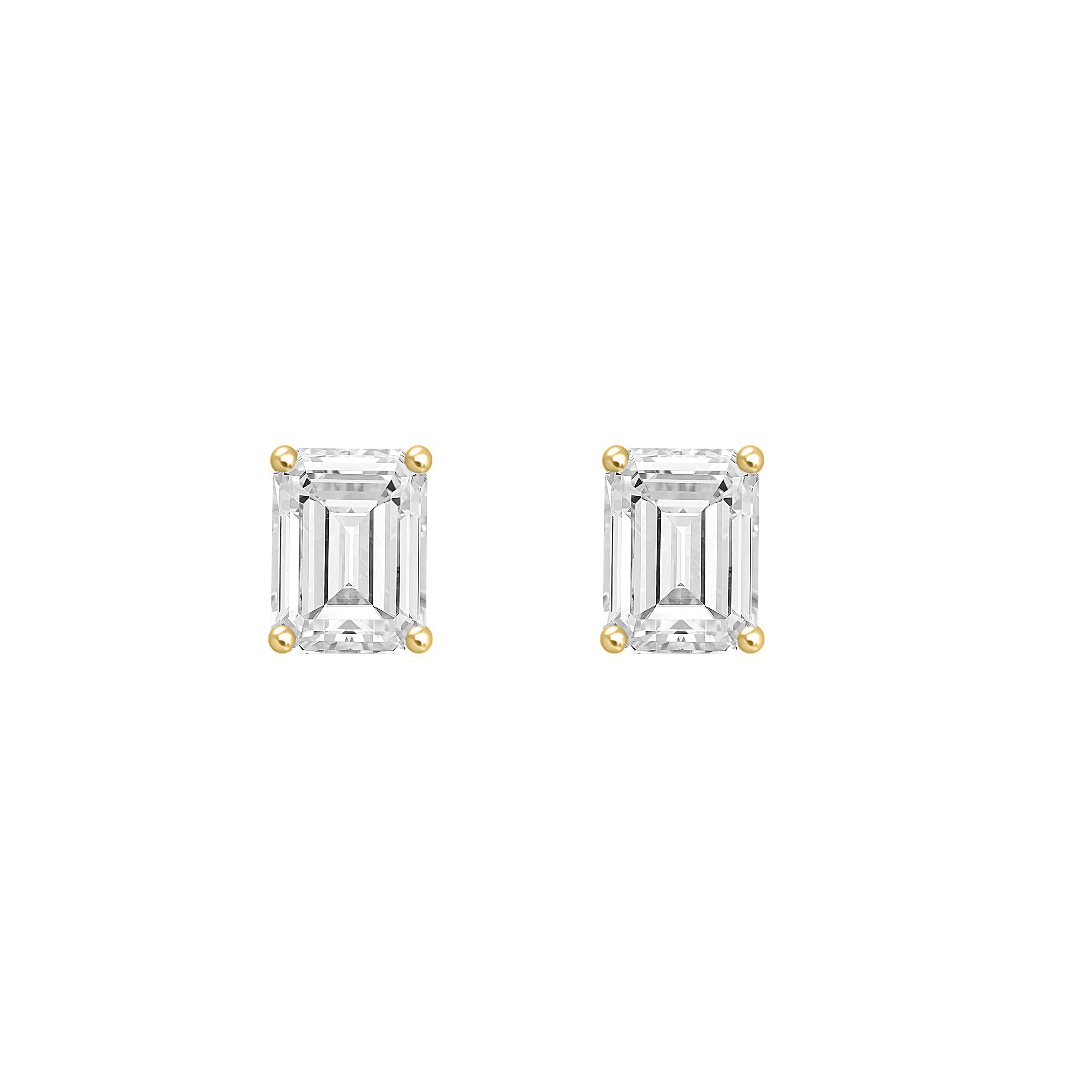 0.5 Carat Emerald Cut Lab Grown Diamond Stud Earrings Yellow Gold angle view