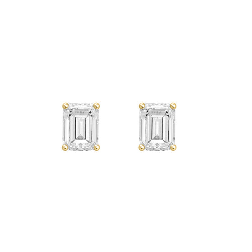 0.5 Carat Emerald Cut Lab Grown Diamond Stud Earrings Yellow Gold angle view