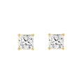 1 Carat Princess Lab Grown Diamond Stud Earrings Yellow Gold angle view