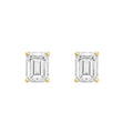 3 Carat Emerald Cut Lab Grown Diamond Stud Earrings Yellow Gold angle view