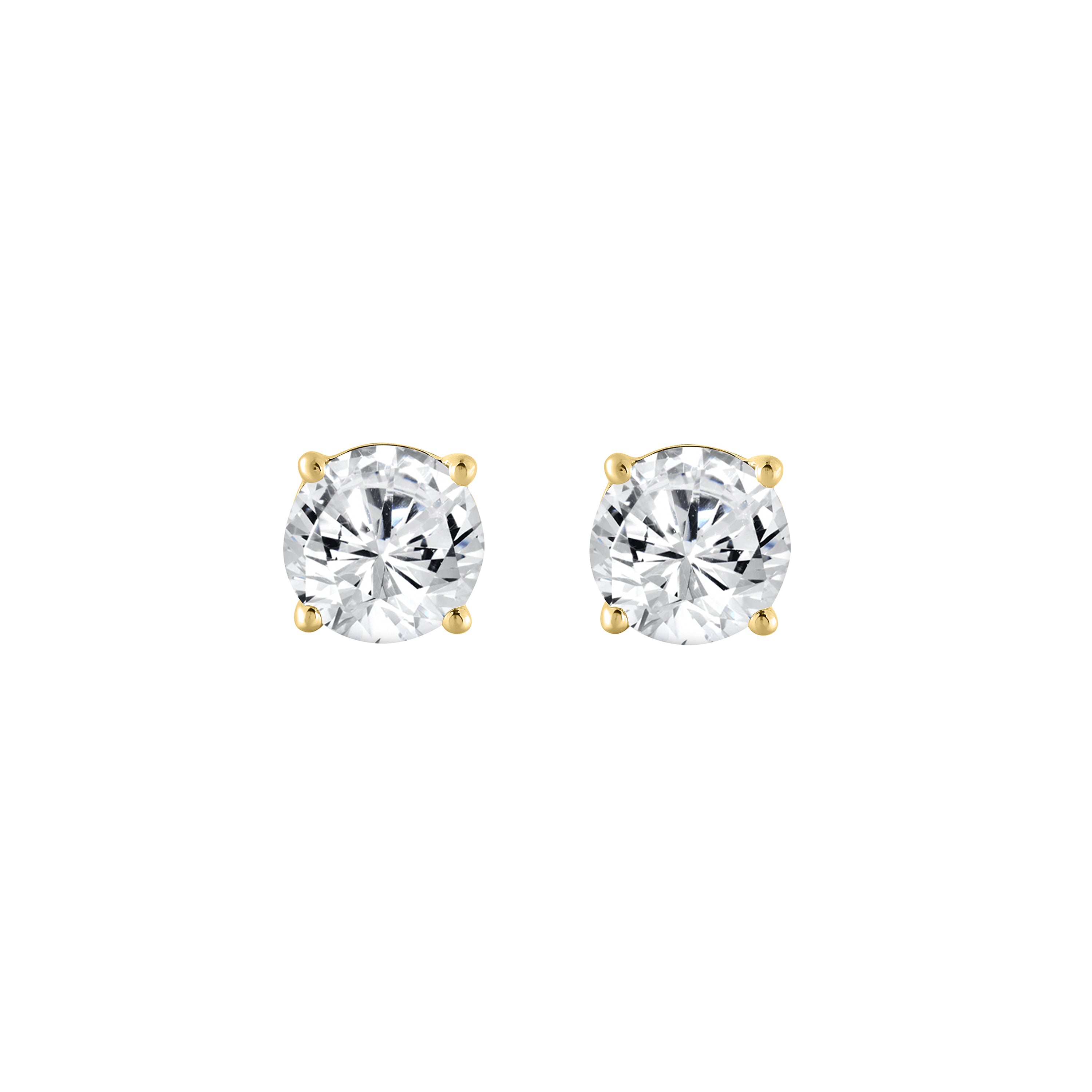 1 Carat Round Brilliant Lab Grown Diamond Stud Earrings Yellow Gold angle view