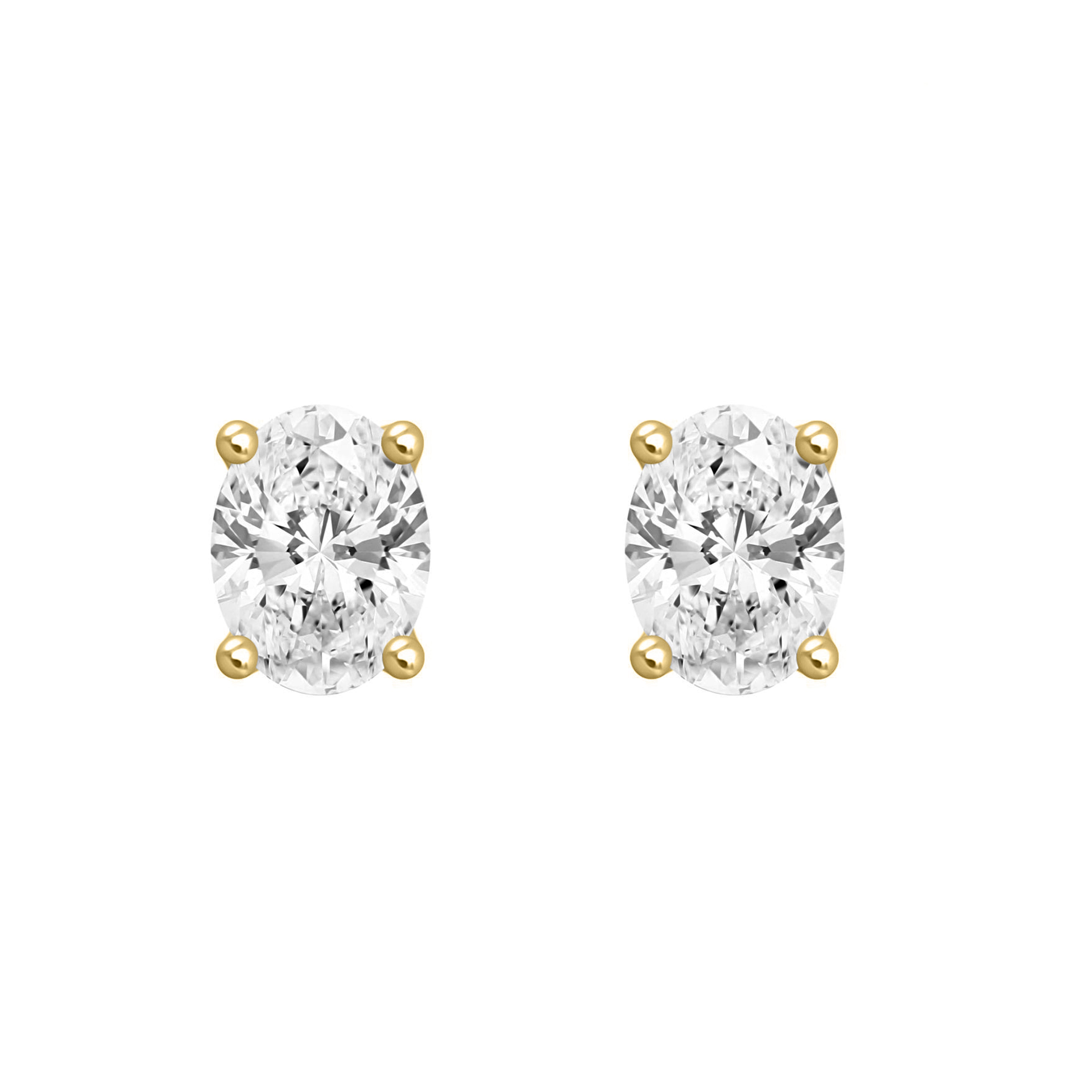 1 Carat Oval Lab Grown Diamond Stud Earrings Yellow Gold angle view