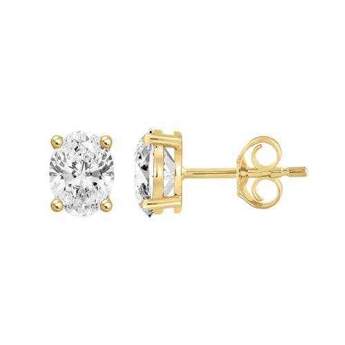 0.5 Carat Oval Lab Grown Diamond Stud Earrings Yellow Gold down view