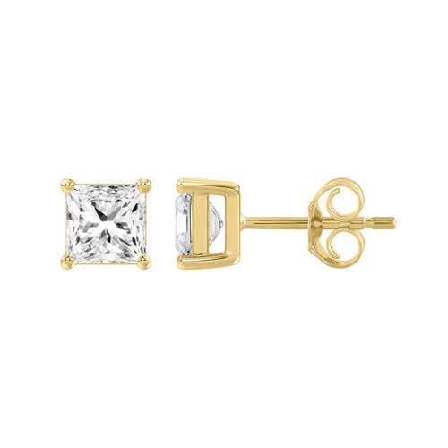 1.5 Carat Princess Lab Grown Diamond Stud Earrings Yellow Gold down view
