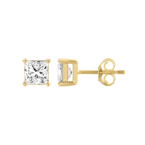 0.46 Carat Princess Lab Grown Diamond Stud Earrings Yellow Gold down view