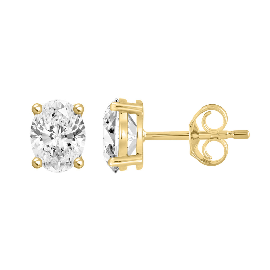 1.5 Carat Oval Lab Grown Diamond Stud Earrings Yellow Gold down view