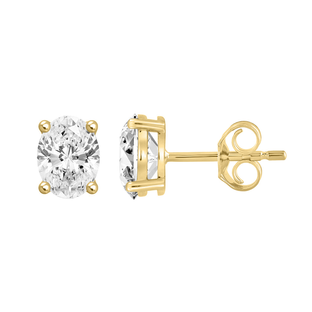 1 Carat Oval Lab Grown Diamond Stud Earrings Yellow Gold down view
