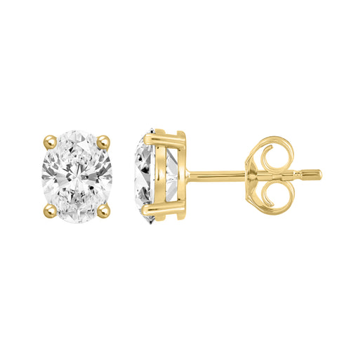 1 Carat Oval Lab Grown Diamond Stud Earrings Yellow Gold down view