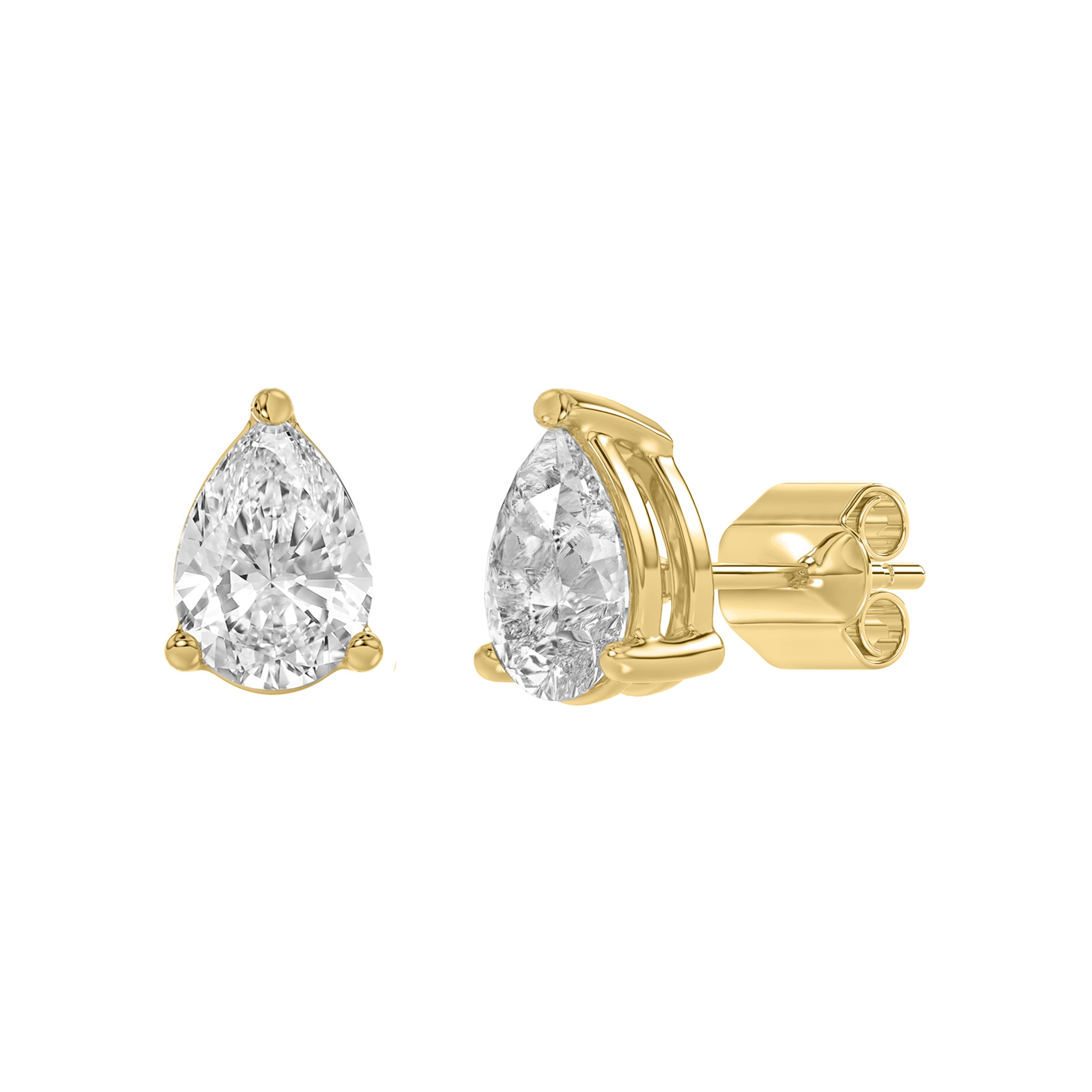 1.5 Carat  Lab Grown Diamond Stud Earrings Yellow Gold flat view