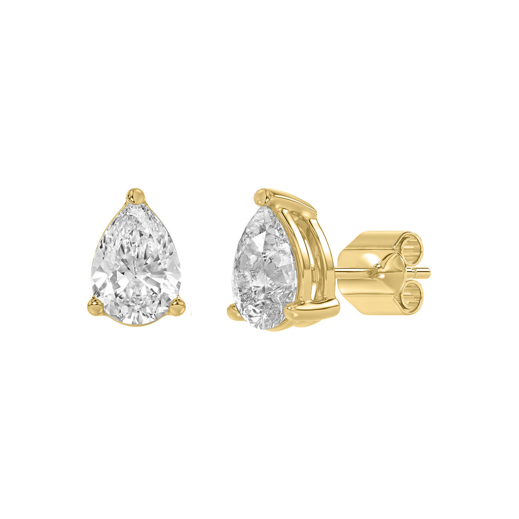 1 Carat  Lab Grown Diamond Stud Earrings Yellow Gold flat view