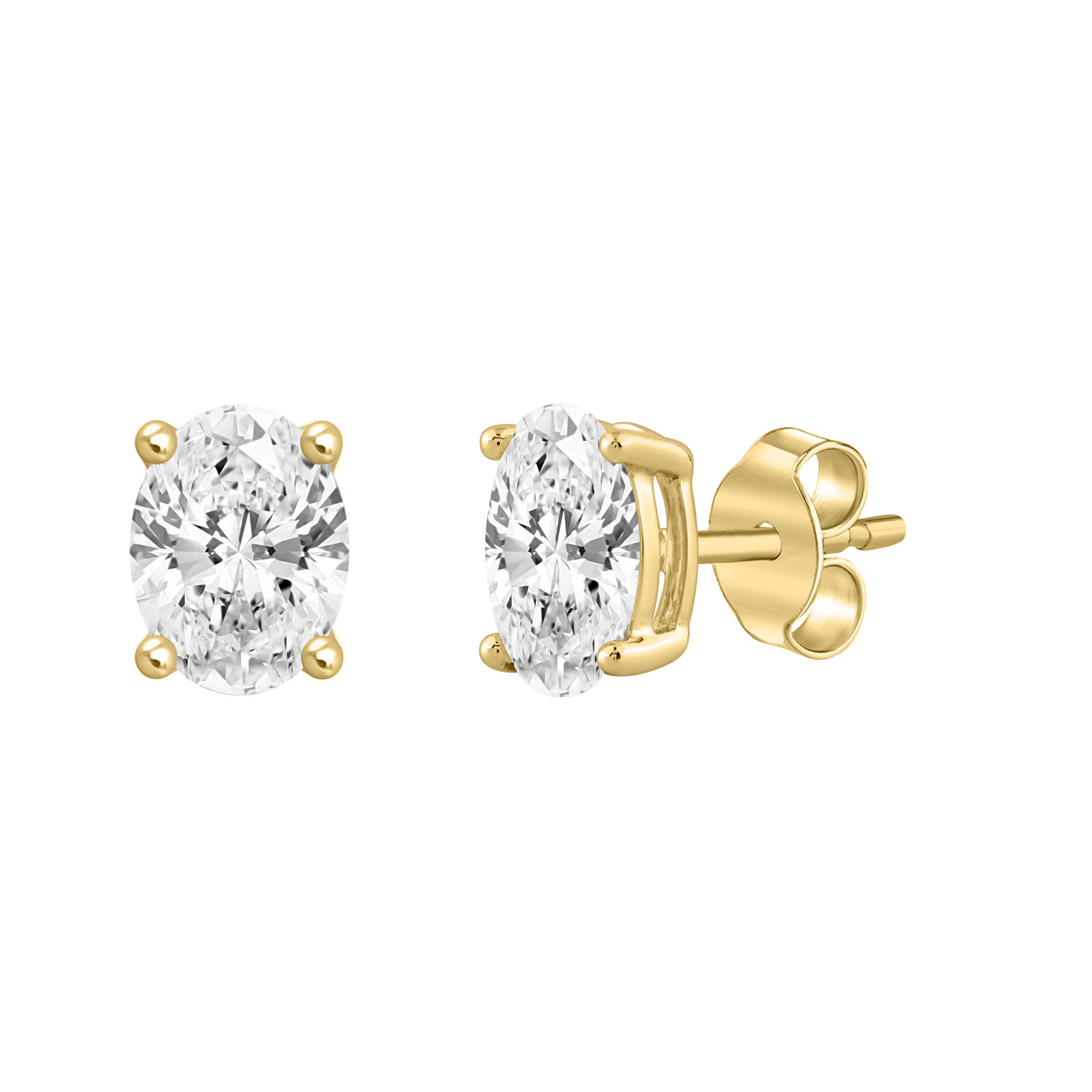 1 Carat Oval Lab Grown Diamond Stud Earrings Yellow Gold flat view