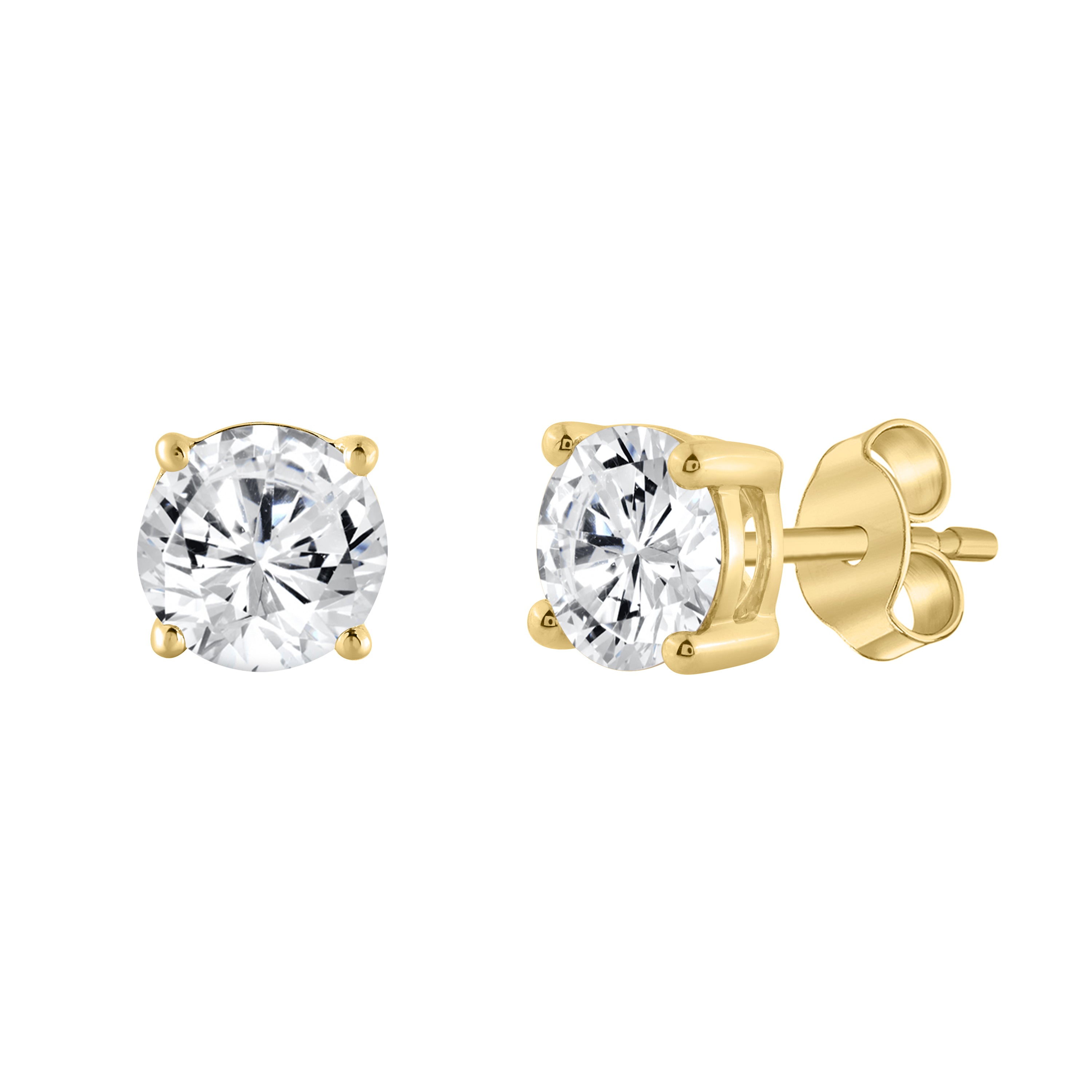 3 Carat Round Brilliant Lab Grown Diamond Stud Earrings Yellow Gold flat view