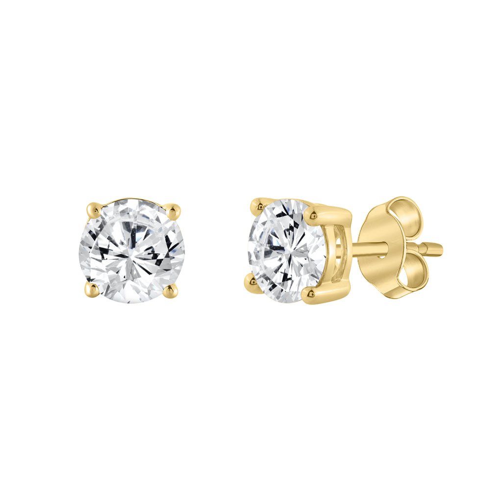 2 Carat Round Brilliant Lab Grown Diamond Stud Earrings Yellow Gold flat view
