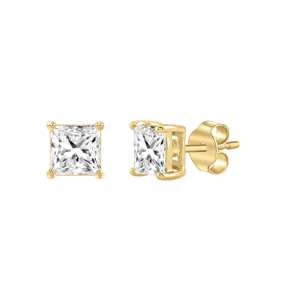 0.46 Carat Princess Lab Grown Diamond Stud Earrings Yellow Gold flat view