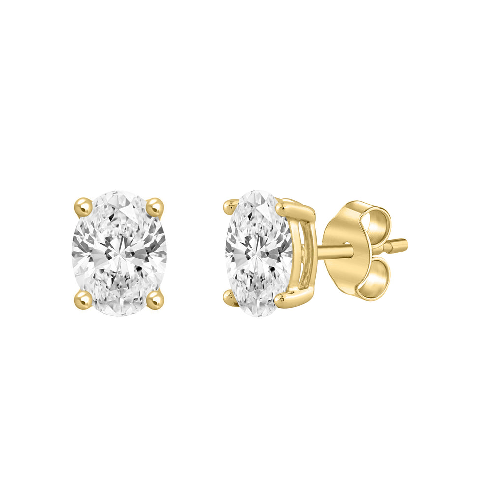 0.5 Carat Oval Lab Grown Diamond Stud Earrings Yellow Gold flat view