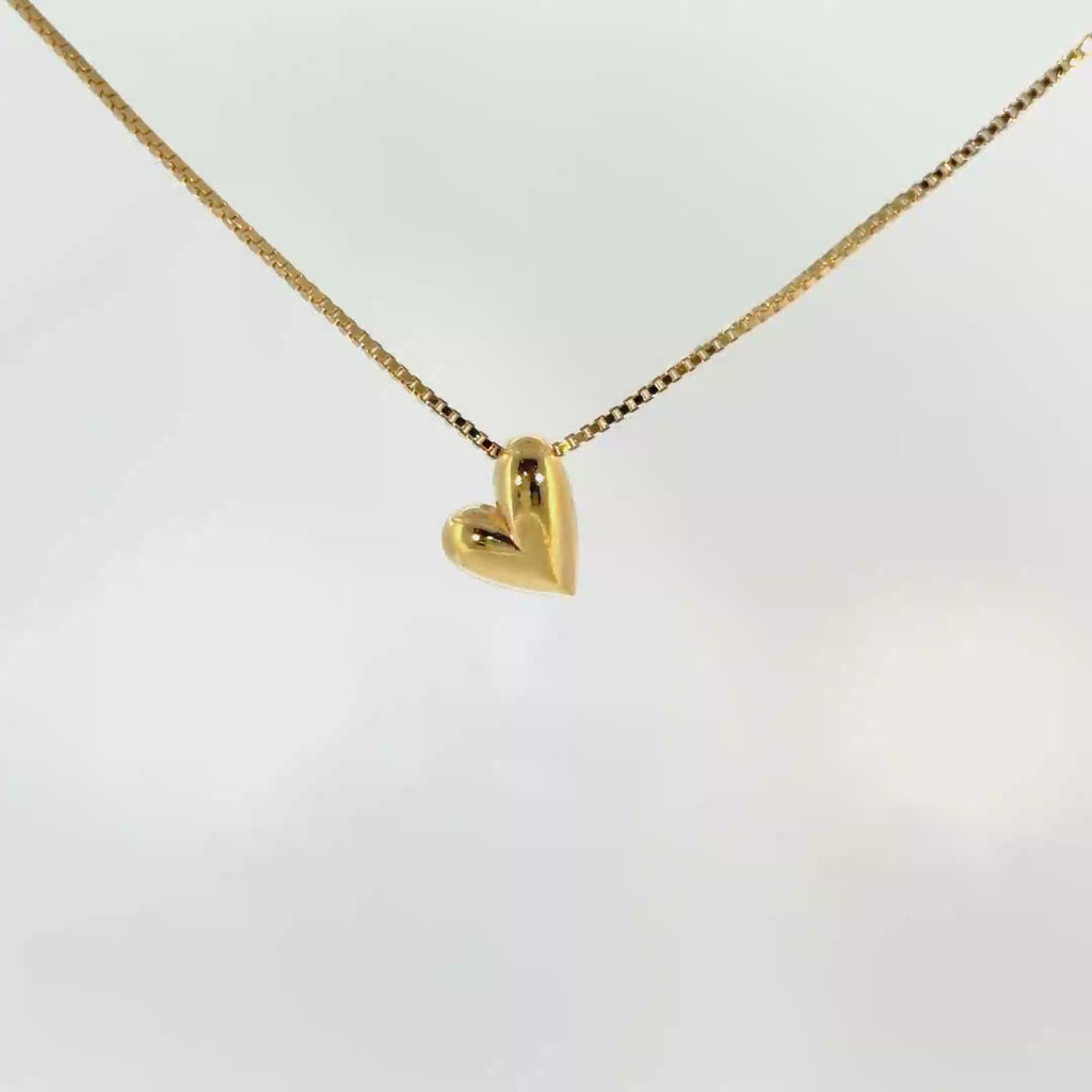 Yellow Gold Puffed Heart Pendant Necklace