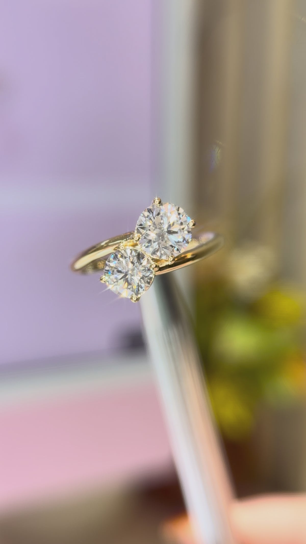 Video of The Sweetheart Ring round lab diamond toi et moi ring in 9k yellow gold