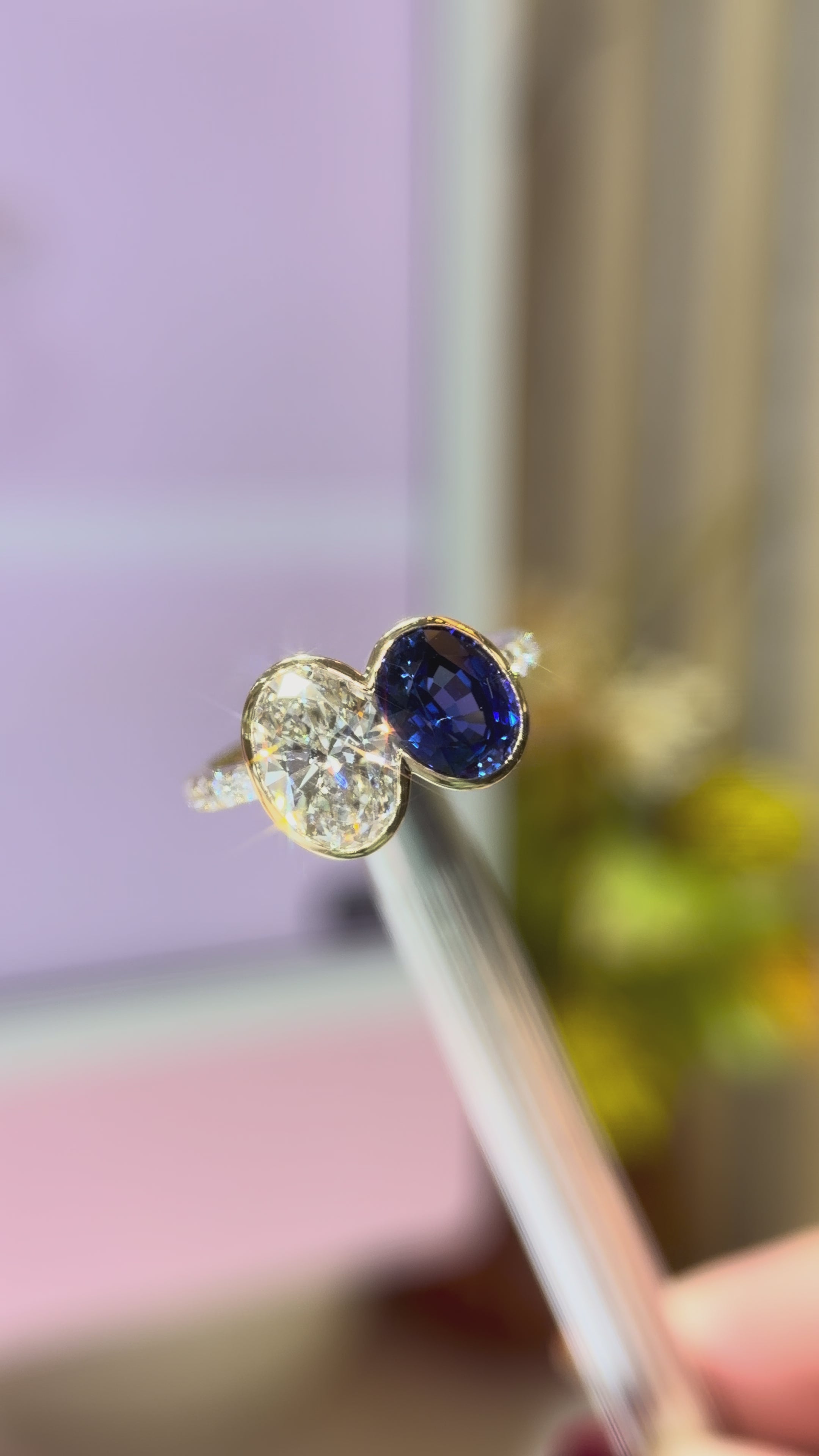 Video of The Midnight Ring lab diamond and sapphire toi et moi ring in 9k yellow gold