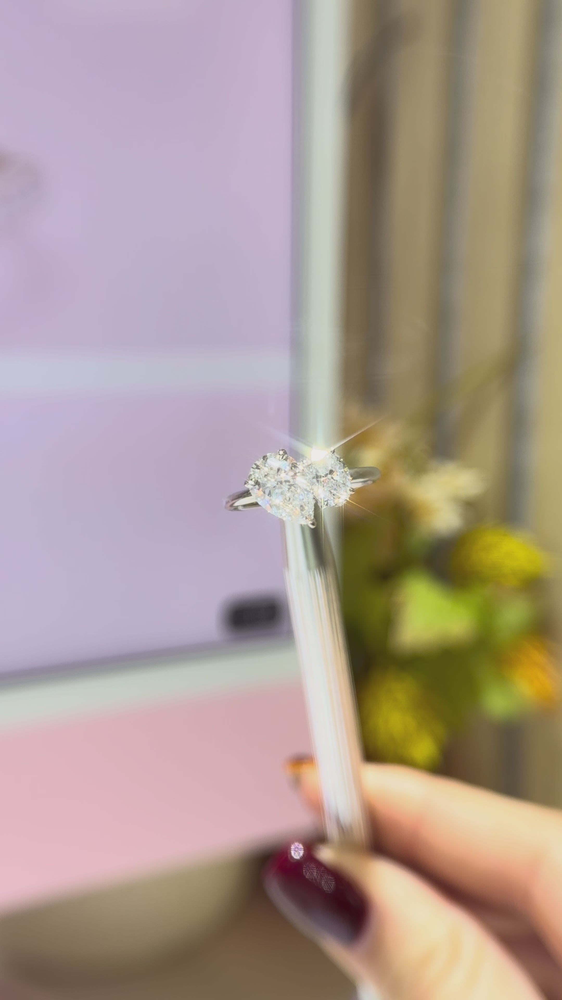 Video of The Starlight Ring pear and oval lab diamond toi et moi ring in 9k white gold